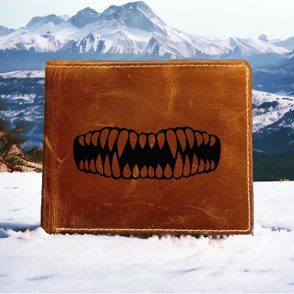 Fangs Smile Leather Wallet Bifold 100% Genuine Buffalo Premium Quality NEW - Picture 1 of 6